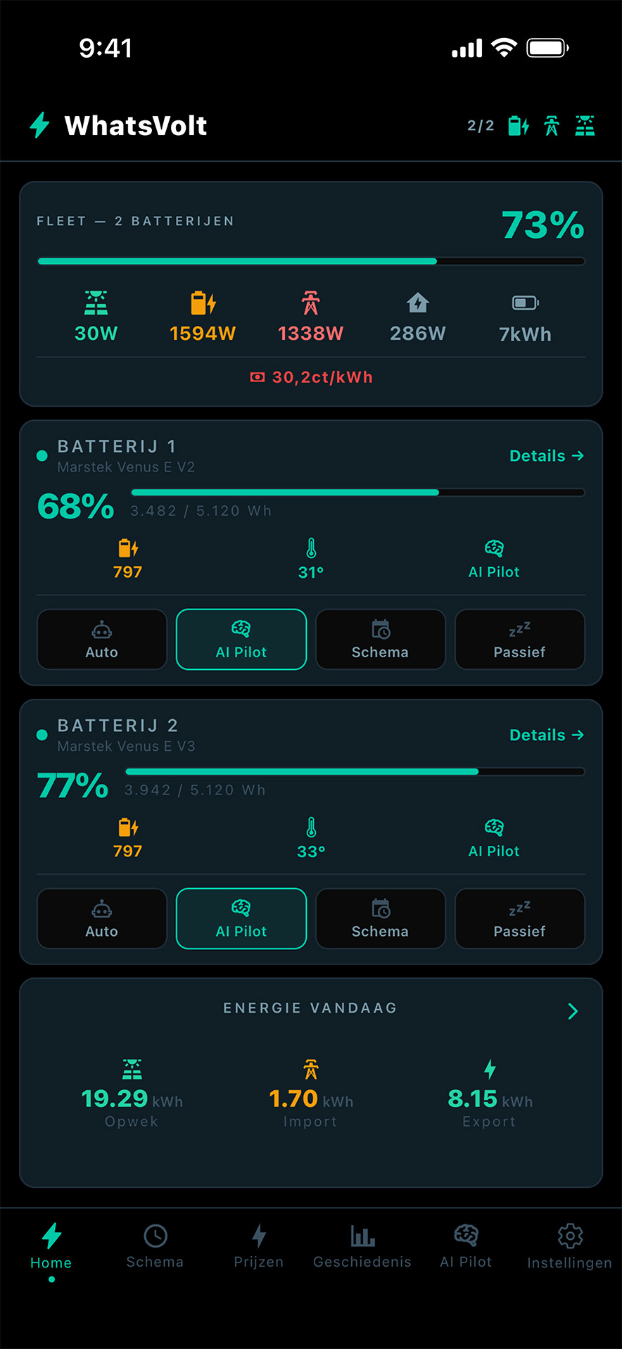 WhatsVolt app scherm